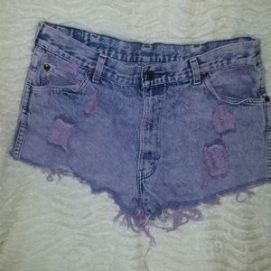 557 levis purple dyed 34 destroyed distressed short booty Shorts cutoff mid rise
